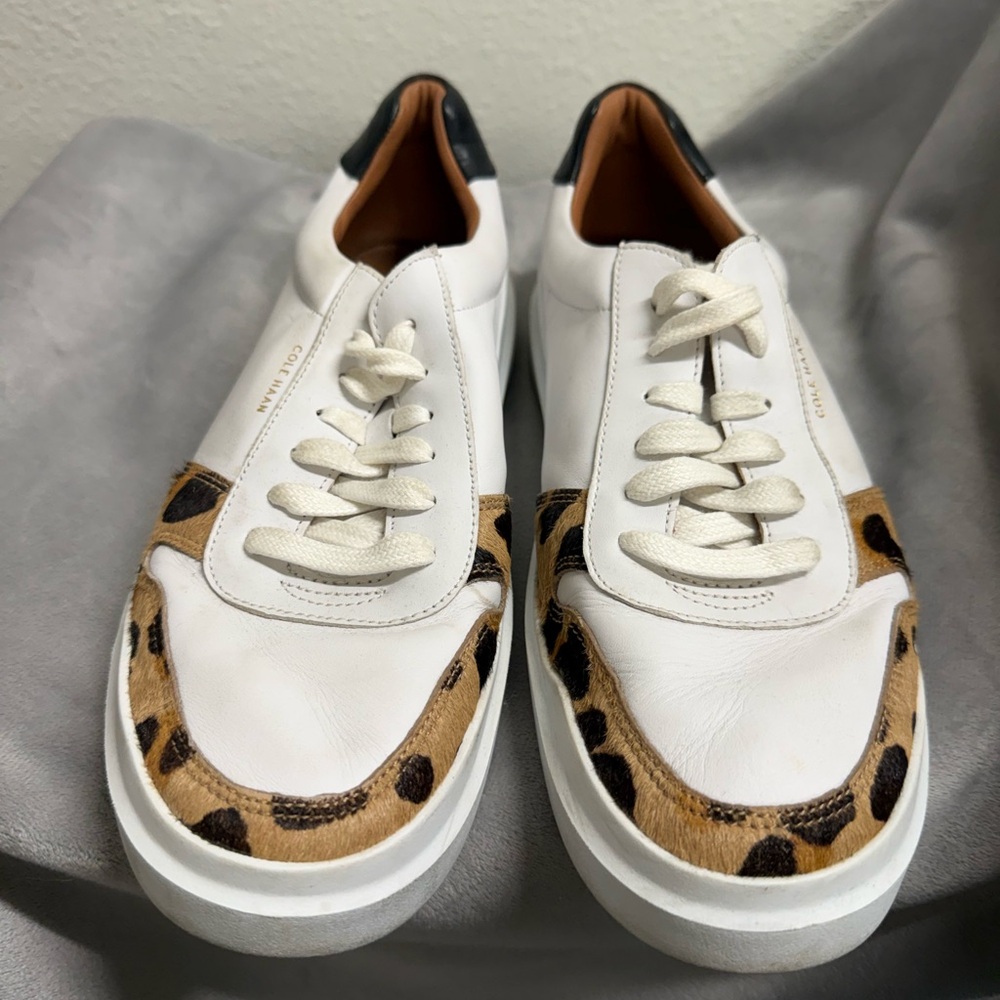Cole Haan White and Animal Print Sneakers